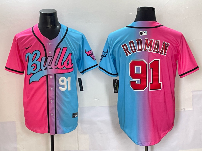 Men Chicago Bulls Nike #91 Rodman Blue pink NBA 2025 Jersey style 004->chicago bulls->NBA Jersey